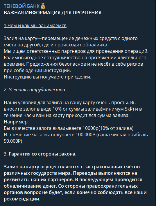 Обзор проекта “ТЕНЕВОЙ БАНК” отзывы о картах с балансом @Karderobnal — фото 3