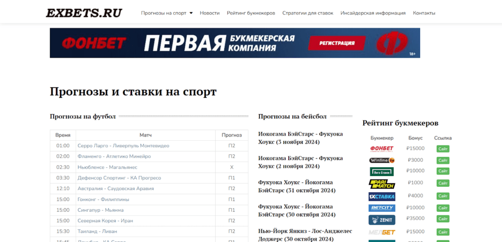 Обзор сайта exbets.ru отзывы об эксбетс.ру — фото 1