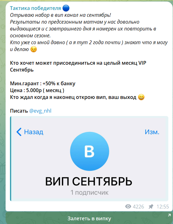 Информация о VIP канале @evg_nhl