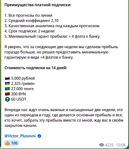 Платная подписка @Victor_Plusovoi