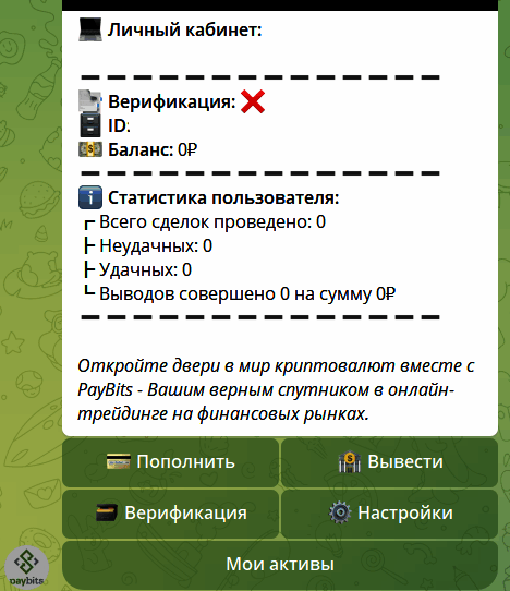 Личный кабинет @paybitsrobot