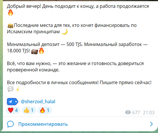 Работа с инвестициями @sherzod_halal