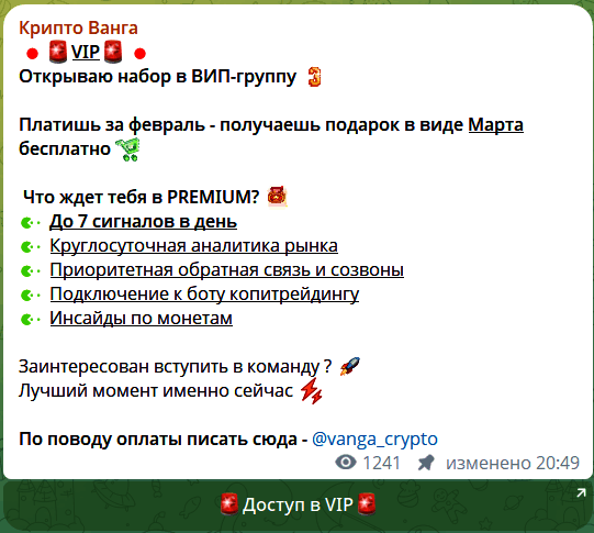 Условия премиум “Крипто Ванга”