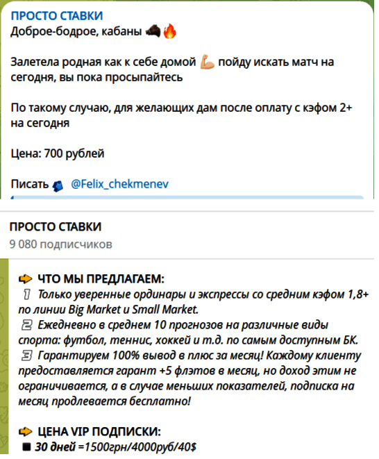 Тарифы подписки @Felix_chekmenev