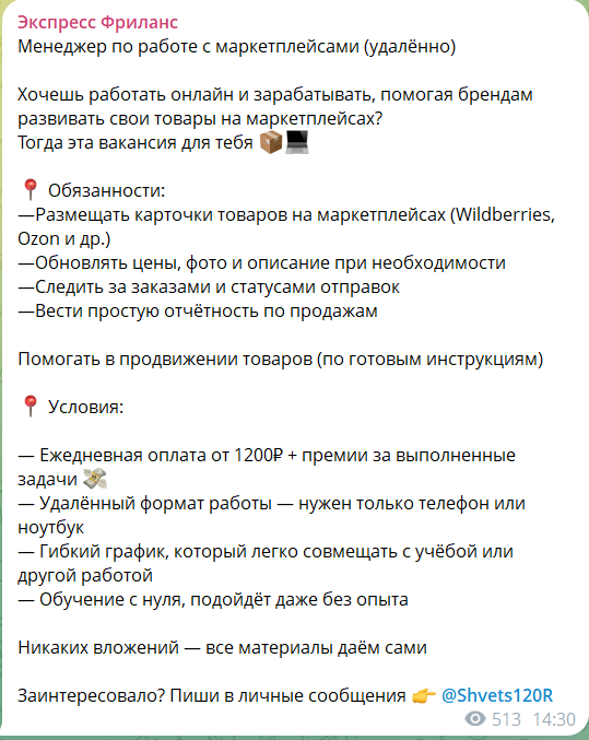 Предложения об онлайн работе @SeIIHere