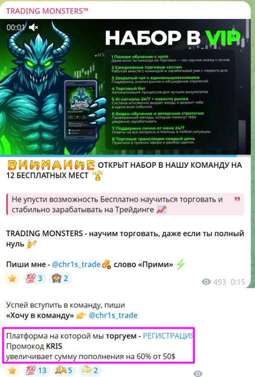 VIP и условия “TRADING MONSTERS”