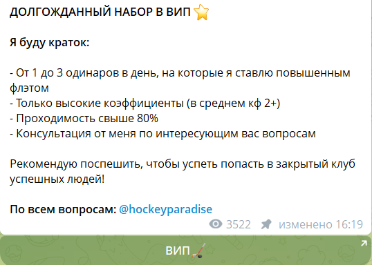 Информация о ВИП @hockeyparadise