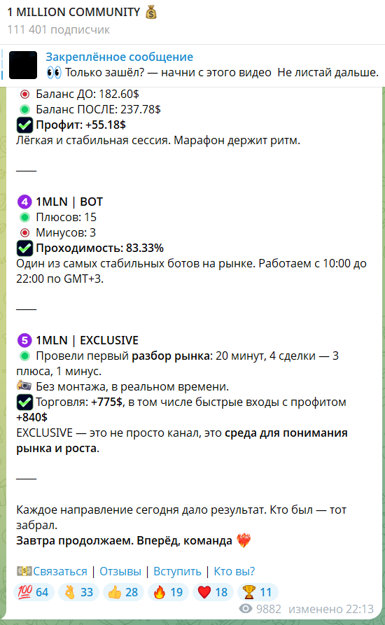 Статистика торговли “1 MILLION COMMUNITY”